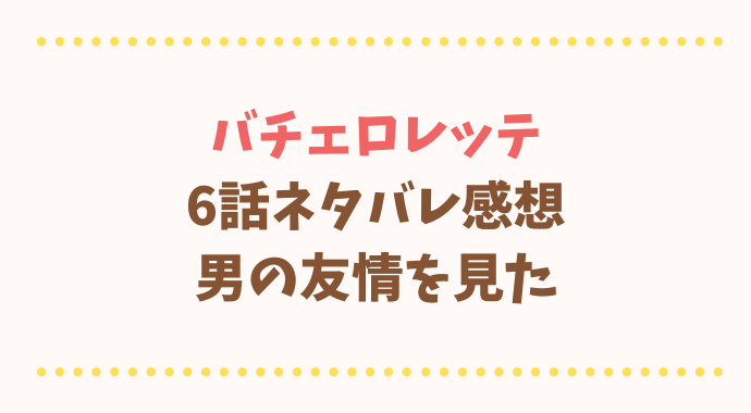 バチェロレッテ6話ネタバレ感想 男の友情にグッときた るーののブログ